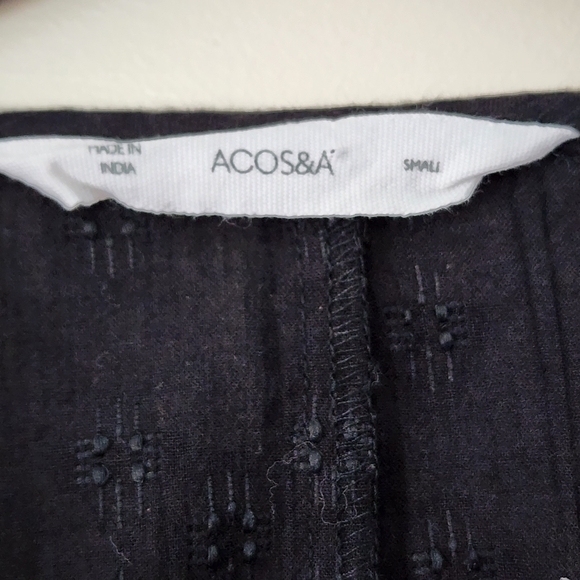 Acos&a Black Peasant Blouse SZ Small Ruffled Sleeve Tassel Tie Neck Embroidered - Picture 5 of 6